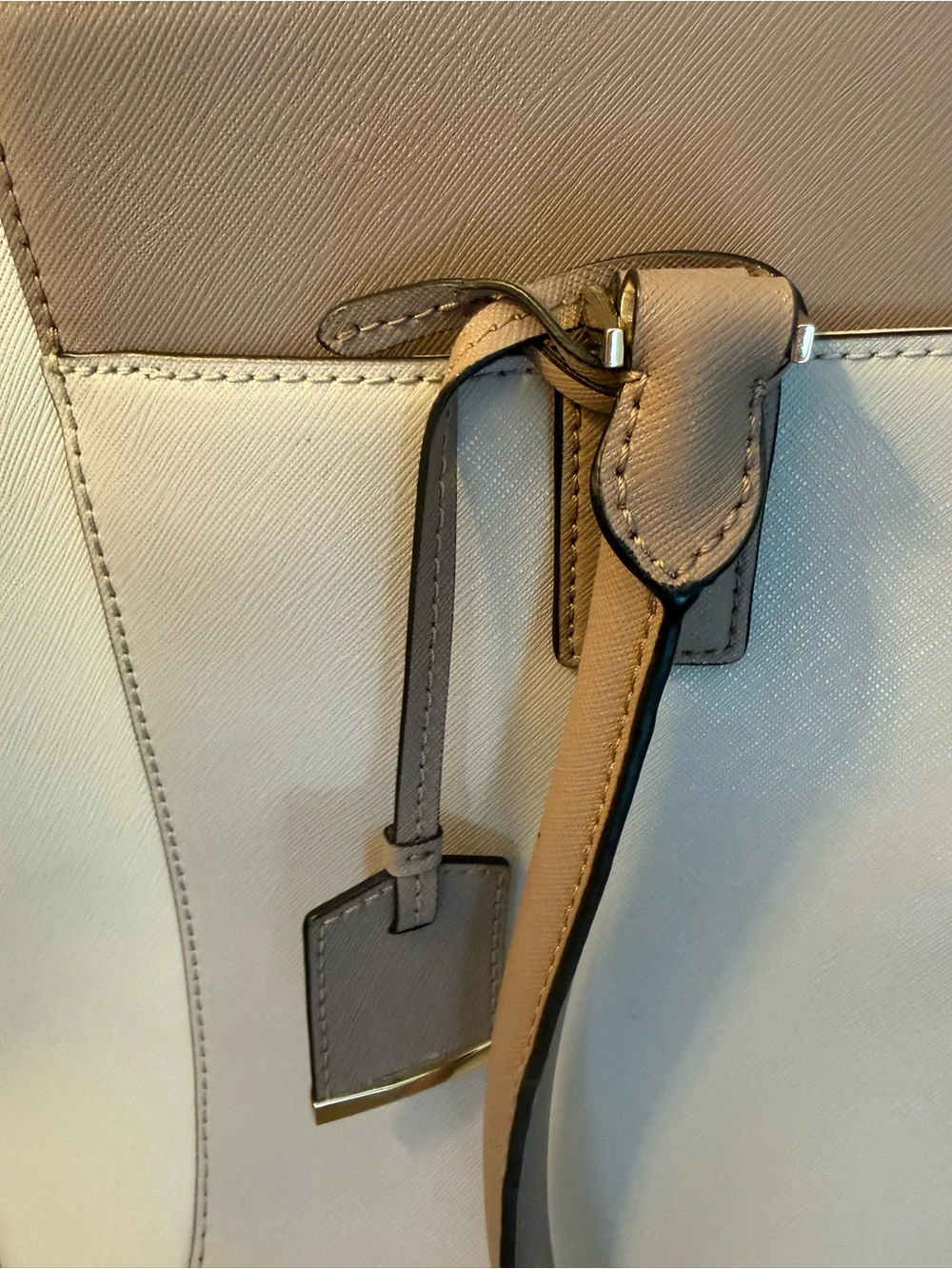 kate spade two-tone pebbled leather tote in blush and taupe